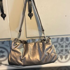 VNTG Minicci Silver Metallic Y2K Baguette Shoulder Bag - Scrunch Detail